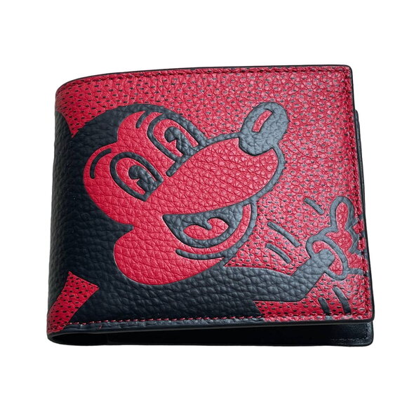 Coach Disney Mickey Mouse X Keith Haring 3 In 1 Wallet Red Black - Picture 3 of 12